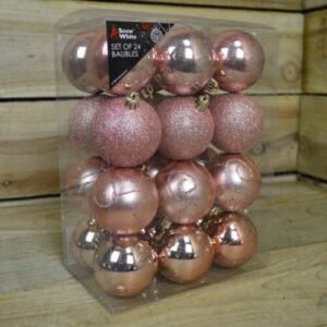 Xmas Baubles Rose Gold Assorted x16 CAN204510