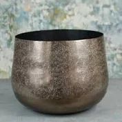 PLANTER ROUND BLACK WITH BRONZE 30CM