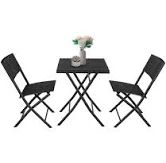 Steel Rattan Bistro Set 3 Piece Black