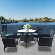 Steel Rattan Patio Set 5 Piece Black